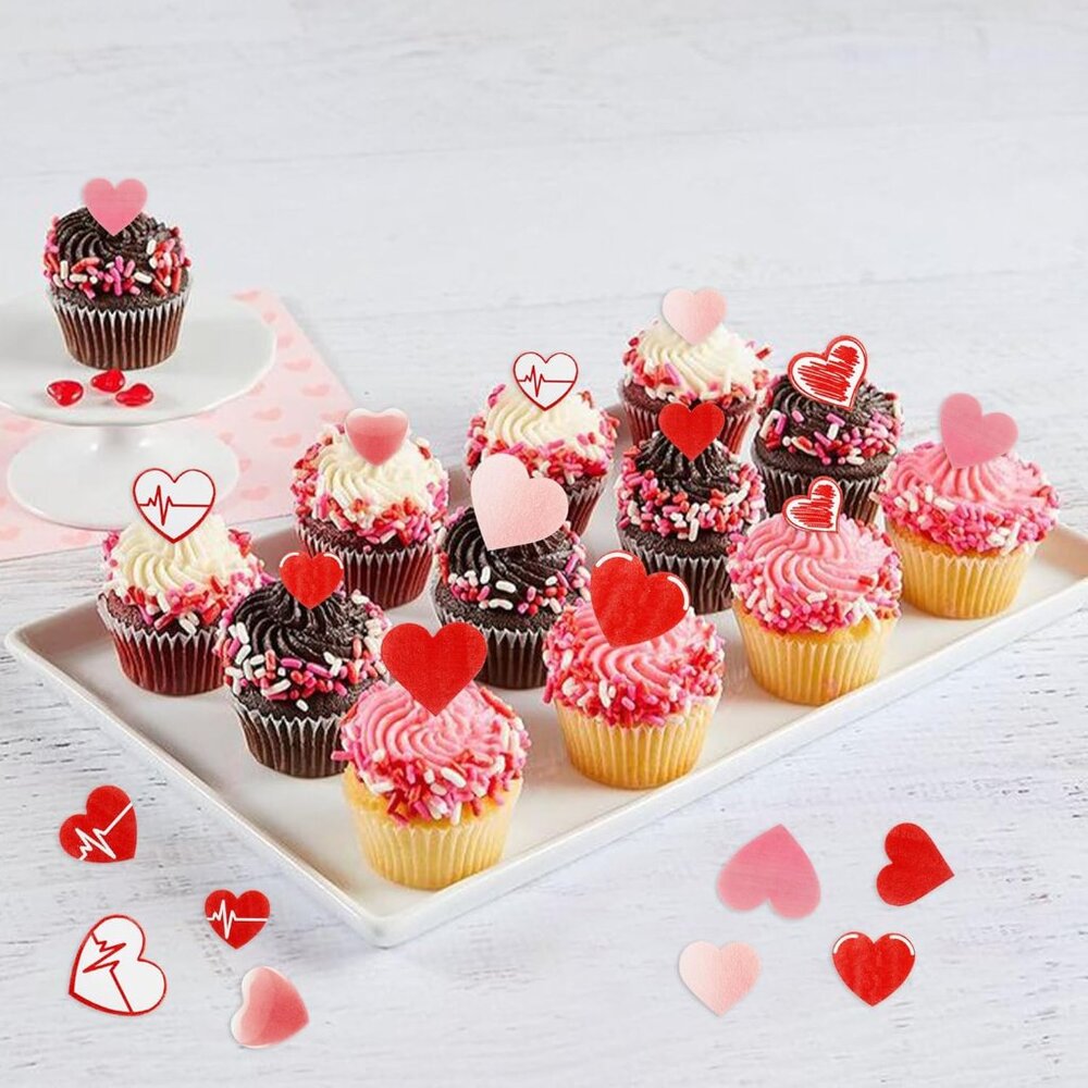 80Pack Edible Valentine's Day Heart Cupcake Toppers Red Edible Heart Cupcake Dri - Picture 4 of 7